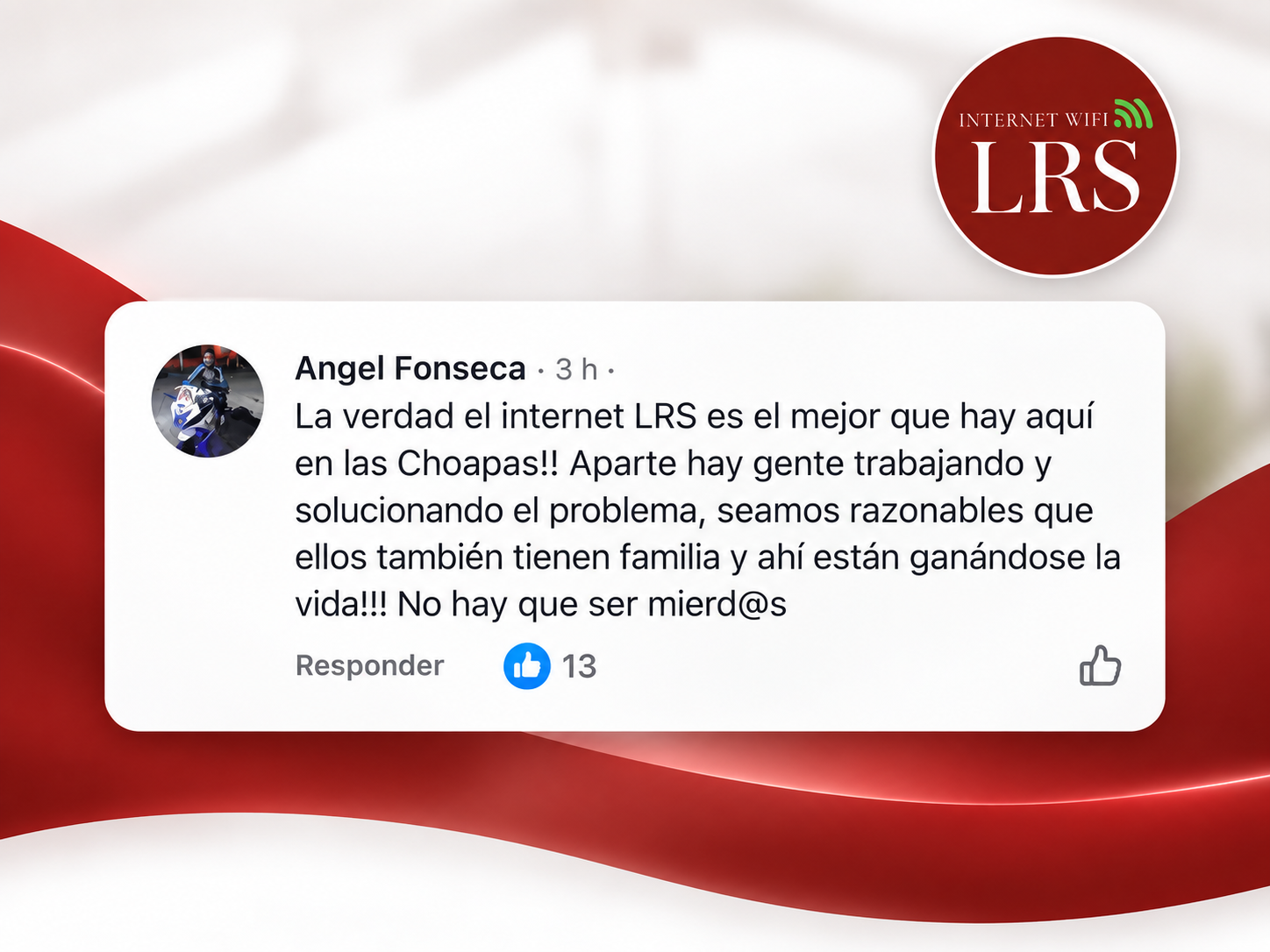 Testimonio de cliente LRS publicado en Facebook