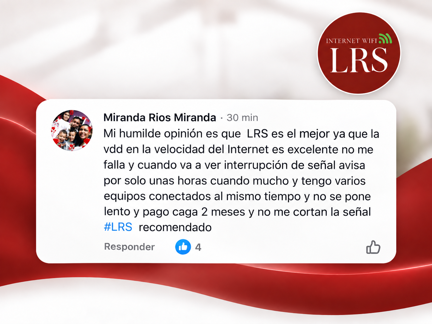 Opinión de cliente LRS publicada en Facebook